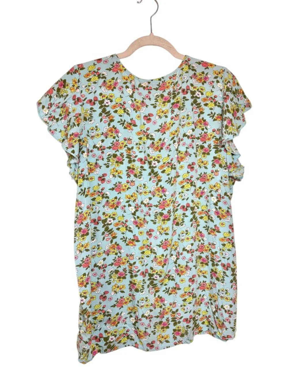 Suzanne Betro Blue Floral Boho Cottagecore Flutter Sleeve Blouse 3X - Picture 5 of 5